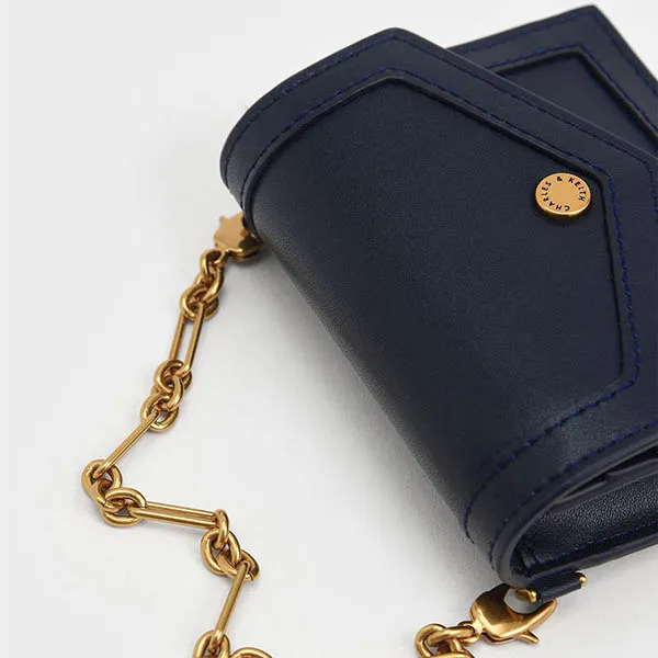 Ví Nữ Charles & Keith CNK Chain Link Card Holder Navy 51200016