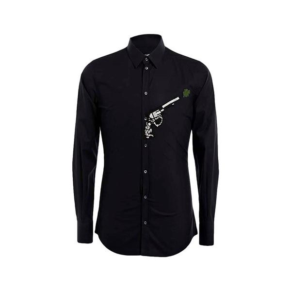 Áo Sơ Mi Nam Dolce & Gabbana D&G Men's Solid Color Shirt Màu Đen Size 37 - 2