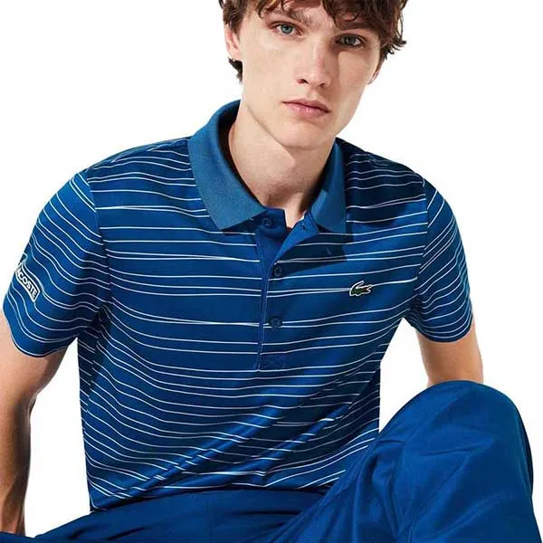 Áo Polo Lacoste Sport Striped Printed Breathable Pique Short Sleeve Màu Xanh