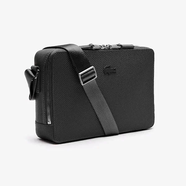 Túi Xách Lacoste Sacoche Zippée Chantaco En Cuir Piqué Mat Màu Đen