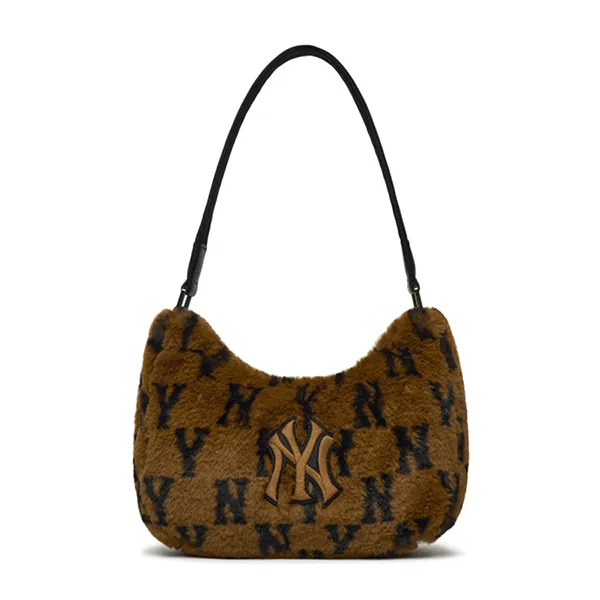 Túi Xách MLB Monogram Fur Hobo Bag New York Yankees 3ABQS0316-50BRS Màu Nâu