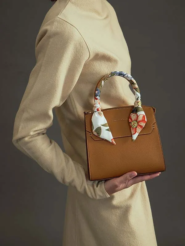 Túi Xách Nữ Charles & Keith CNK Scarf-Wrapped Top Handle Bag Camel Màu Nâu - Túi xách - Vua Hàng Hiệu