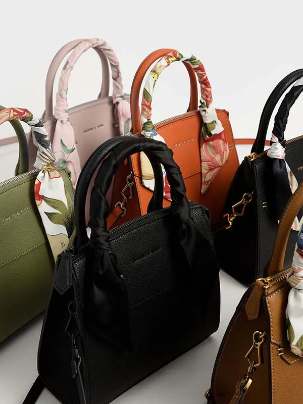 Túi Xách Nữ Charles & Keith CNK Scarf-Wrapped Top Handle Bag Camel Màu Nâu - Túi xách - Vua Hàng Hiệu