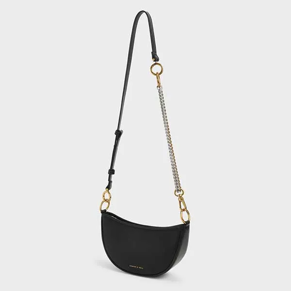 Túi Xách Nữ Charles & Keith CNK Crescent Crossbody Bag Black 80781582 Màu Đen
