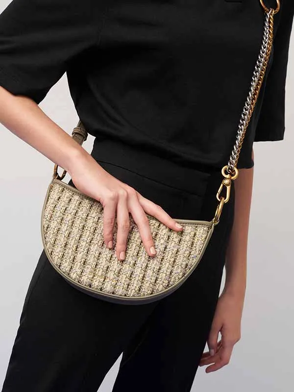 Túi Xách Nữ Charles & Keith CNK Crescent Crossbody Bag Taupe 80781582 Màu Nâu Xám