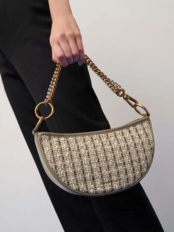Túi Xách Nữ Charles & Keith CNK Crescent Crossbody Bag Taupe 80781582 Màu Nâu Xám