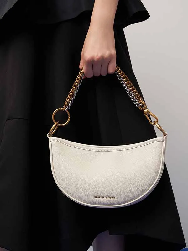 Túi Xách Nữ Charles & Keith CNK Crescent Crossbody Bag Ivory 80781582 Màu Trắng