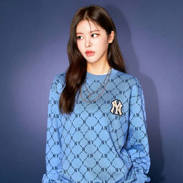 Áo Nỉ Sweater MLB Monogram Diamond All Over Overfit Sweatshirt New York Yankees 3AMTM0314-50BLD Màu Xanh Blue