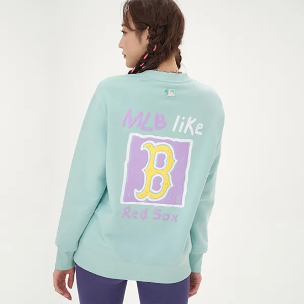 Áo Nỉ Sweater MLB Like Back Square Print Sweatshirt Boston Red Sox 3AMTL0414-43MTL Màu Xanh Ngọc - Thời trang - Vua Hàng Hiệu