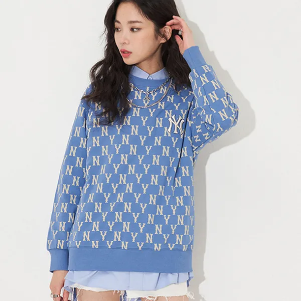 Áo Nỉ Sweater MLB Monogram Overfit Sweatshirt New York Yankees 3AMTM0614-50BLD Màu Xanh Blue