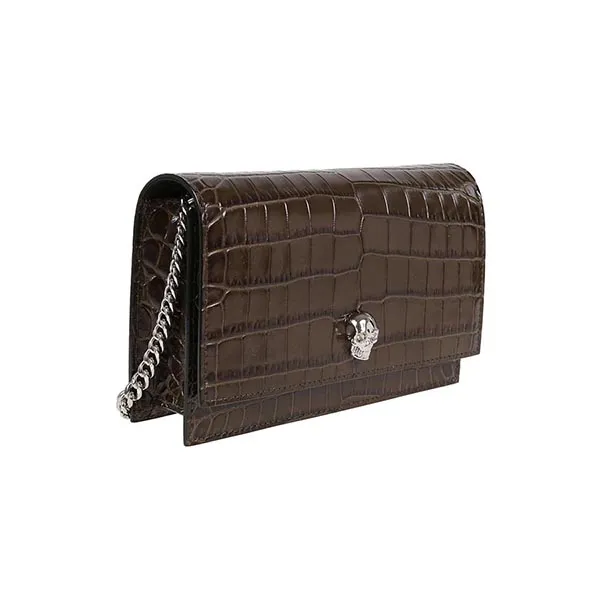 Túi Xách Alexander McQueen Skull Small Croc-embossed Leather Shoulder Bag Màu Nâu - Túi xách - Vua Hàng Hiệu