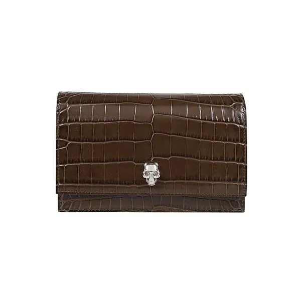 Túi Xách Alexander McQueen Skull Small Croc-embossed Leather Shoulder Bag Màu Nâu - Túi xách - Vua Hàng Hiệu
