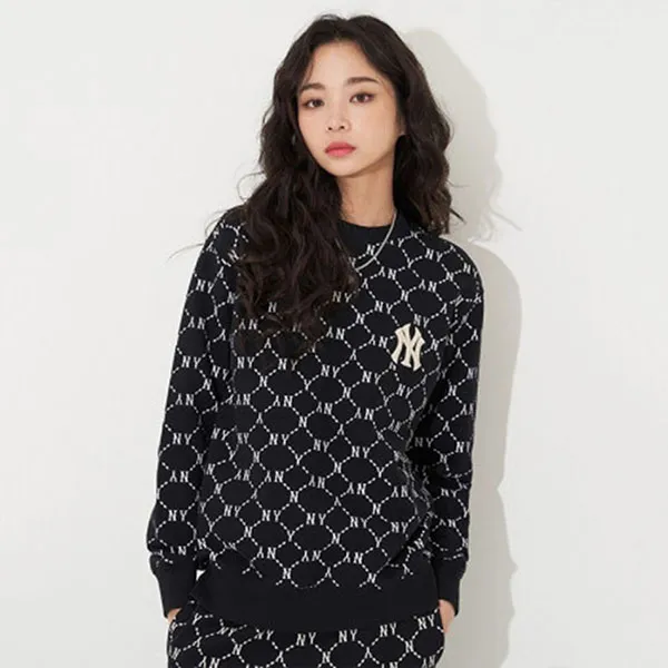Áo Nỉ Sweater MLB Monogram Diamond All Over Overfit Sweatshirt New York Yankees 3AMTM0314-50BKS Màu Đen