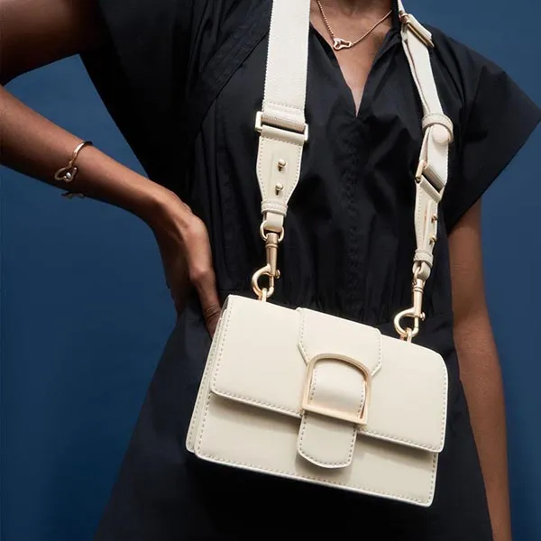 Túi Đeo Chéo Nữ Charles & Keith CNK Metallic Buckle Crossbody Bag Chalk 80781505 Màu Trắng