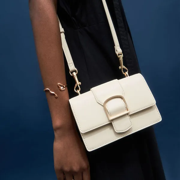 Túi Đeo Chéo Nữ Charles & Keith CNK Metallic Buckle Crossbody Bag Chalk 80781505 Màu Trắng