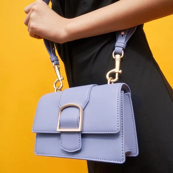 Túi Đeo Chéo Nữ Charles & Keith CNK Metallic Buckle Crossbody Bag Light Blue 80781505 Màu Xanh Blue