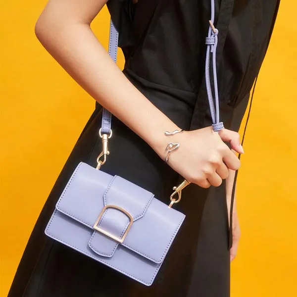 Túi Đeo Chéo Nữ Charles & Keith CNK Metallic Buckle Crossbody Bag Light Blue 80781505 Màu Xanh Blue