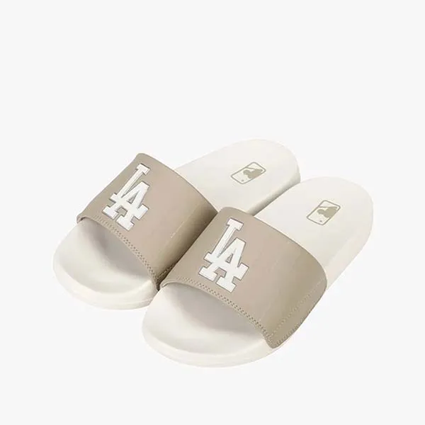 Dép MLB Logo LA Dodgers White Brown 32SHH2111-07B Màu Nâu