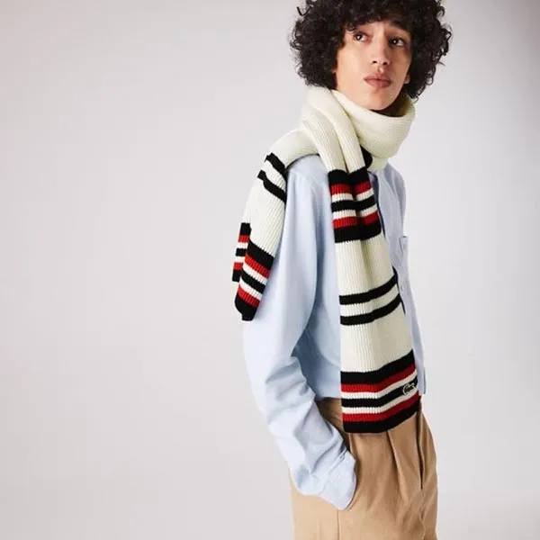 Khăn Len Lacoste Made In France Striped Ribbed Rectangular Wool Scarf