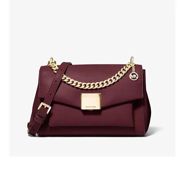 Túi Đeo Chéo Michael Kors MK Lita Medium Leather Crossbody Bag Màu Đỏ Mận
