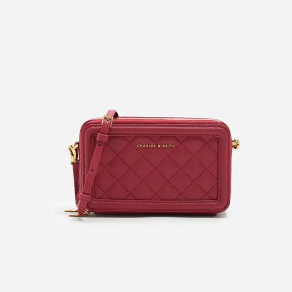 Túi Xách Nữ Charles & Keith CNK Quilted Crossbody Red Women's Bag CK6-10840105 Màu Đỏ
