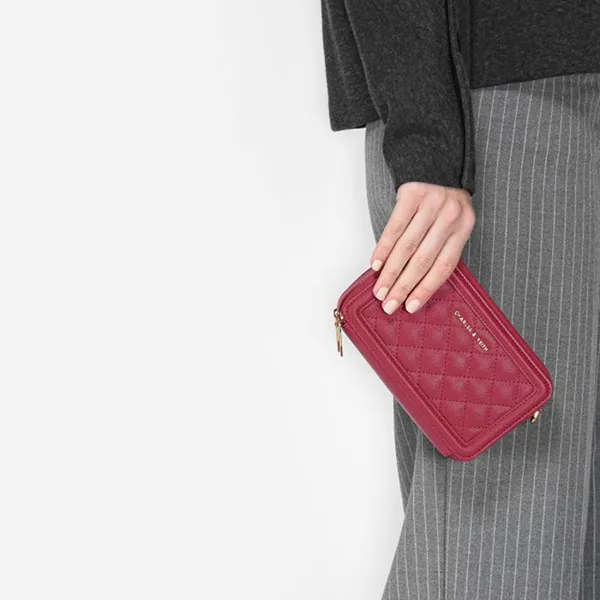 Túi Xách Nữ Charles & Keith CNK Quilted Crossbody Red Women's Bag CK6-10840105 Màu Đỏ