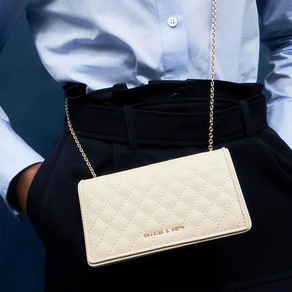 Túi Đeo Chéo Nữ Charles & Keith CNK Quilted Pouch Cream CK6-30680914