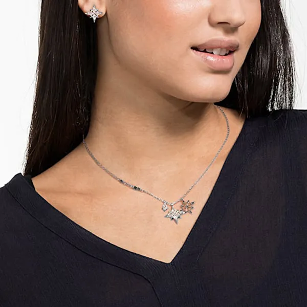Set Dây Chuyền Và Khuyên Tai Swarovski Symbolic Star Setwhite, Rhodium Plated 5517182