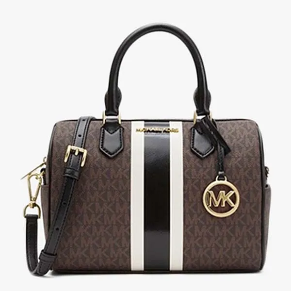 Túi Xách Michael Kors MK 35T0GBFS5B Bedford Small Logo Stripe Satchel Medium Logo Brown Màu Nâu - Túi xách - Vua Hàng Hiệu