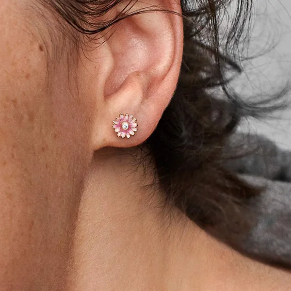 Khuyên Tai Pandora Pink Daisy Flower Stud Earrings 288773C01 Màu Vàng Hồng - 3