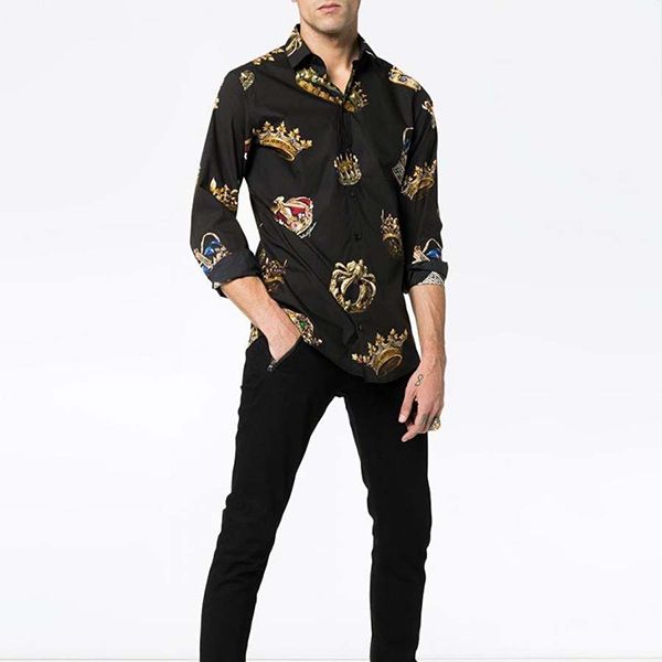 Áo Sơ Mi Nam Dolce & Gabbana D&G Crown Print Fitted Shirt Black Size 37 - 3