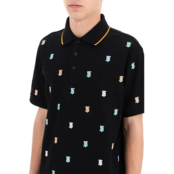 Áo Polo Burberry Shirt With Monogram Embroidery Màu Đen Size XS