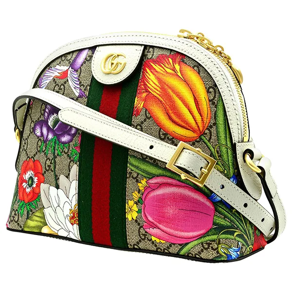 Túi Đeo Chéo Gucci Crossbody Bag Ophidia Women Fabric Beige White Phối Màu