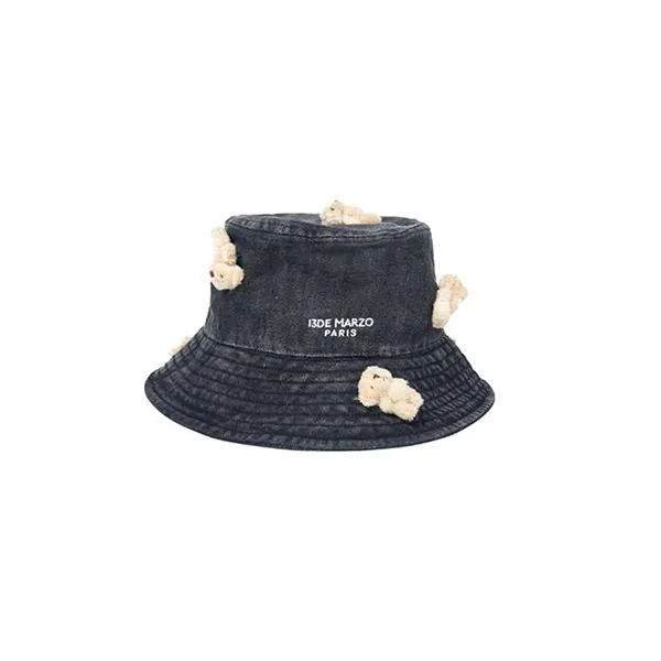 Mũ 13 De Marzo Mini Teddy Bear Demin Bucket Hat Washed Black