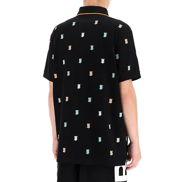 Áo Polo Burberry Shirt With Monogram Embroidery Màu Đen Size XS