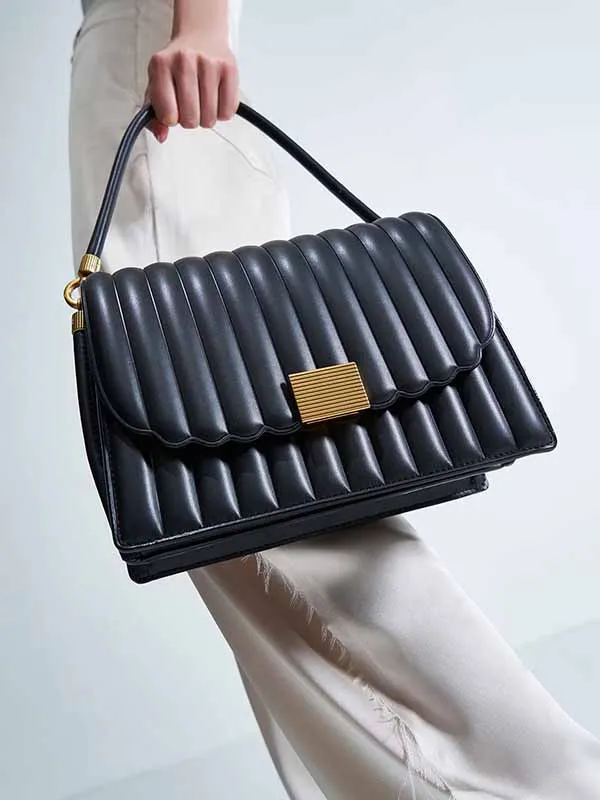 Túi Xách Nữ Charles & Keith CNK Panelled Chain Handle Bag - Black CK2-50671298 Màu Đen
