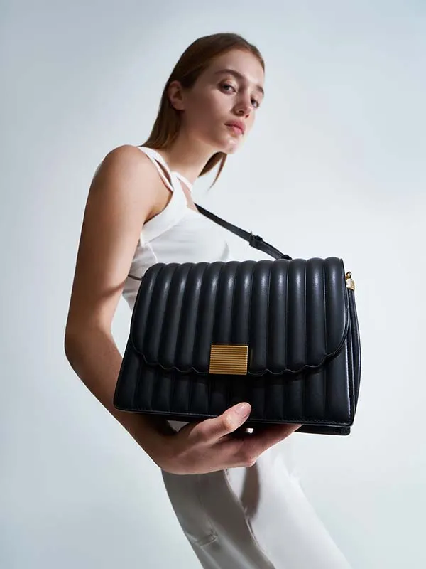 Túi Xách Nữ Charles & Keith CNK Panelled Chain Handle Bag - Black CK2-50671298 Màu Đen
