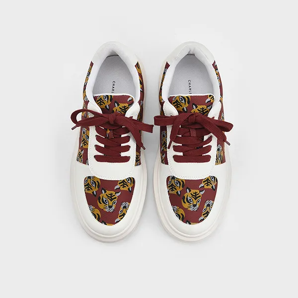 Giày Thể Thao Nữ Charles & Keith CNK Stevie Tiger-Print Jacquard Sneakers 70900354 Màu Đỏ/Trắng/Vàng