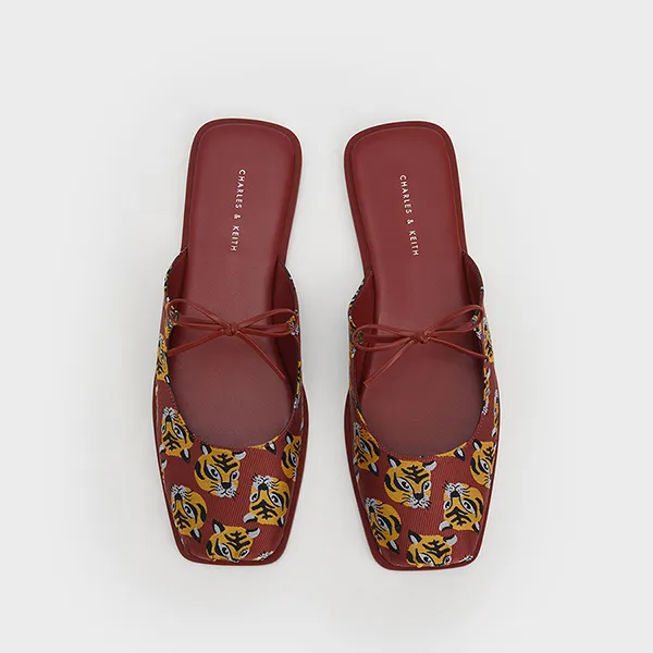 Giày Bệt Nữ Charles & Keith CNK Dionne Tiger-Print Jacquard Flat Mules Màu Đỏ/Vàng