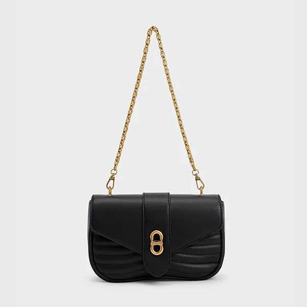 Túi Đeo Chéo Nữ Charles & Keith CNK Aubrielle Chain-Handle Panelled Crossbody Bag 80151216-1 Màu Đen