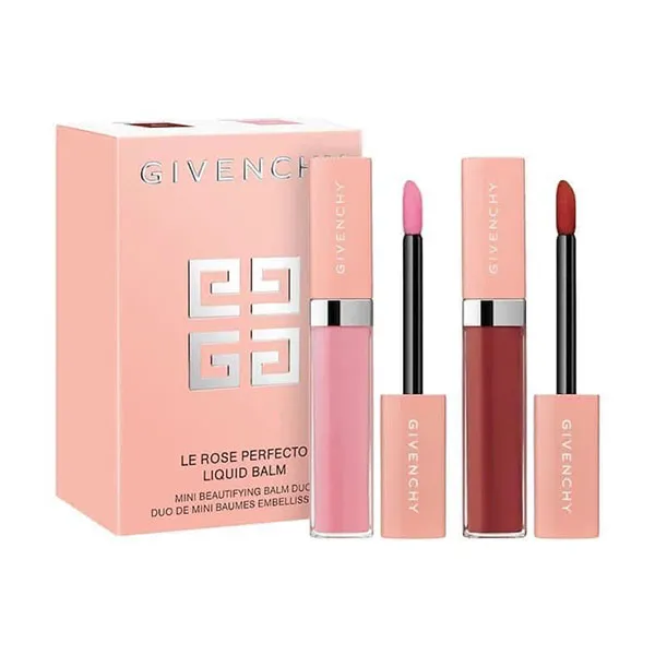 Set Son Dưỡng Mini Givenchy Le Rose Liquid Balm 001 Perfect Pink & 19 Woody Red - Son Môi - Vua Hàng Hiệu