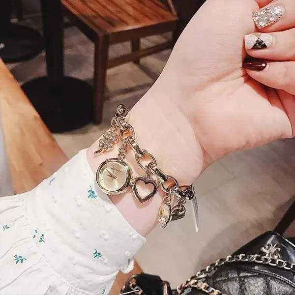 Đồng Hồ Dạng Lắc Anne Klein Women's 10-7604CHRM Swarovski Crystal Gold-Tone Charm Bracelet Watch