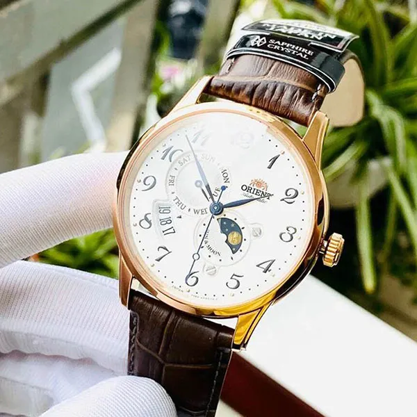 Đồng Hồ Orient Sun & Moon RA-AK0002S10B Màu Nâu Mặt Trắng