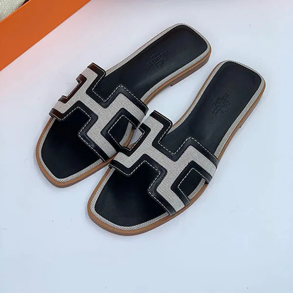 Dép Hermès Black Grey Oran Flats Màu Xám Đen Size 37