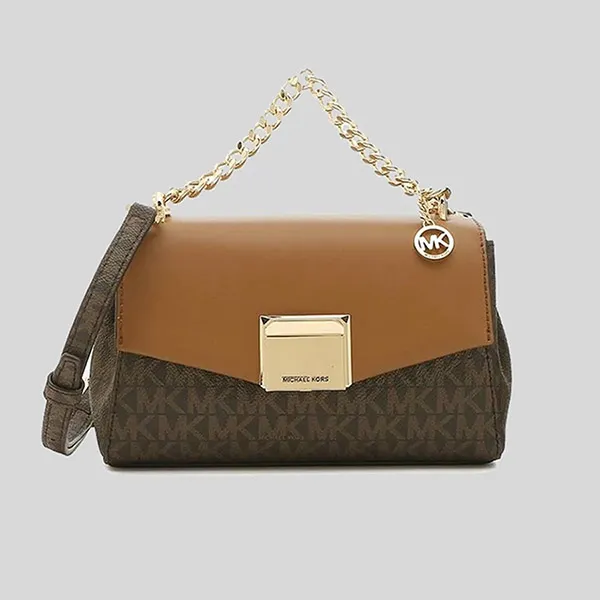 Túi Đeo Chéo Michael Kors MK Lita Small Two-Tone Logo And Leather Crossbody Bag 35H0GXPC1V Brown - Túi xách - Vua Hàng Hiệu