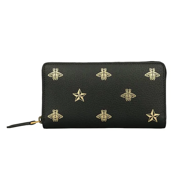 Ví Gucci Black Bee Star Leather Zip Around Wallet Màu Đen - Túi xách - Vua Hàng Hiệu