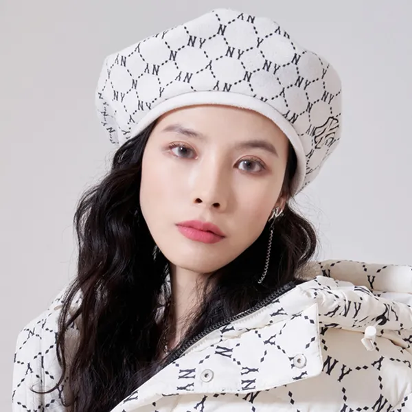 Mũ Nồi MLB Monogram Diamond Wool Beret New York Yankees 3ACBB0616-50CRS Màu Trắng