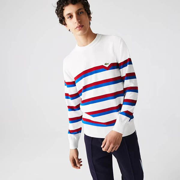 Áo Len Lacoste Men’s Made in France Striped Organic Cotton Sweater AH6788-X32 Size S - 1