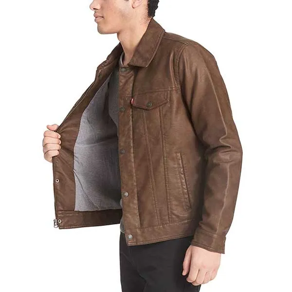 Áo Khoác Da Nam Levi's Faux Leather Classic Trucker Jacket Màu Nâu - Thời trang - Vua Hàng Hiệu