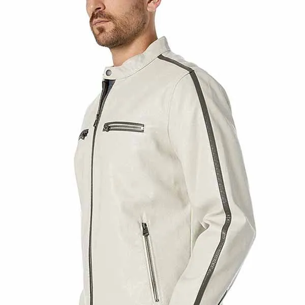 Áo Khoác Da Nam Levi's Faux Leather Moto Racer With Contrast Stripes Oyster Màu Trắng Sữa - Thời trang - Vua Hàng Hiệu